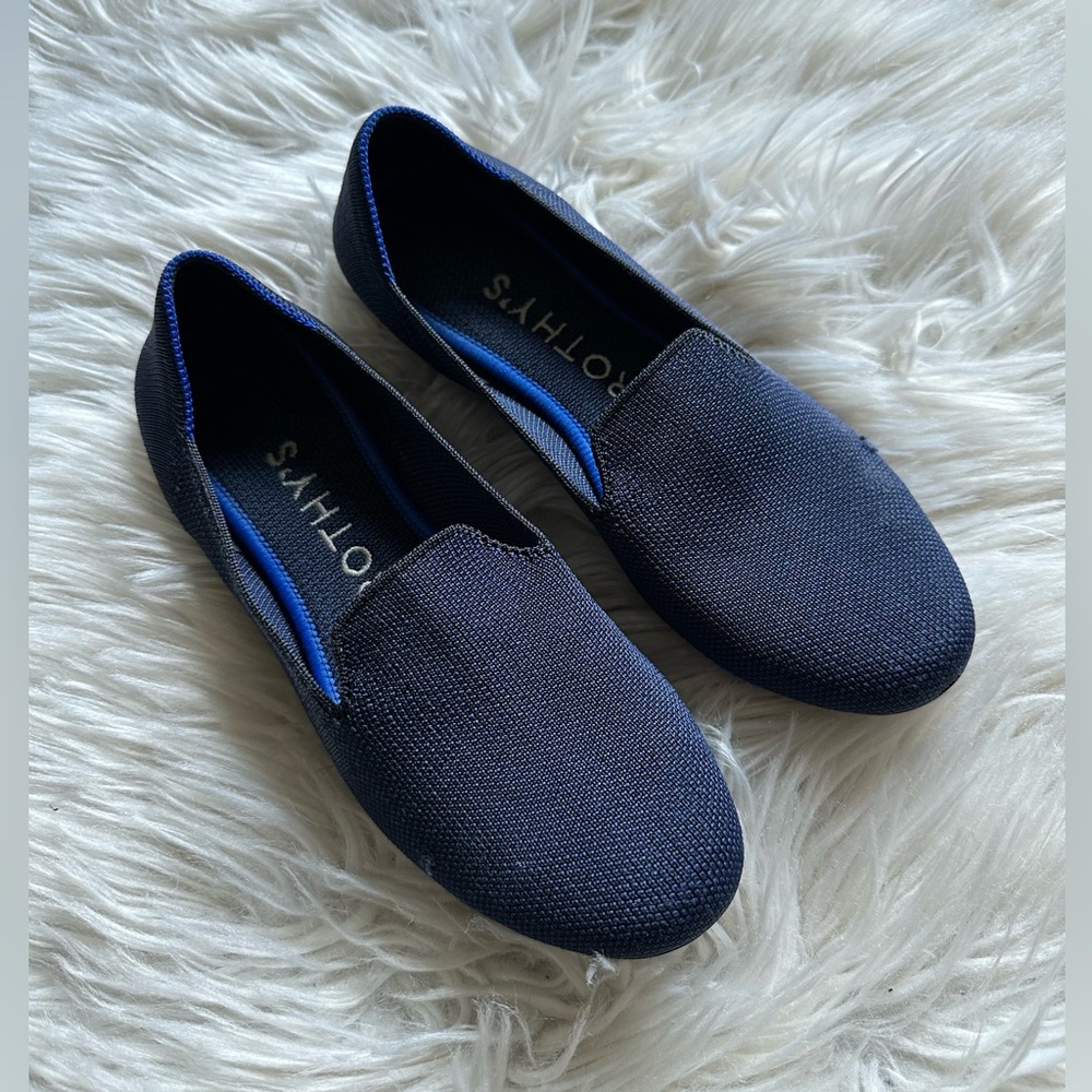 Rothy’s navy blue knit loafers